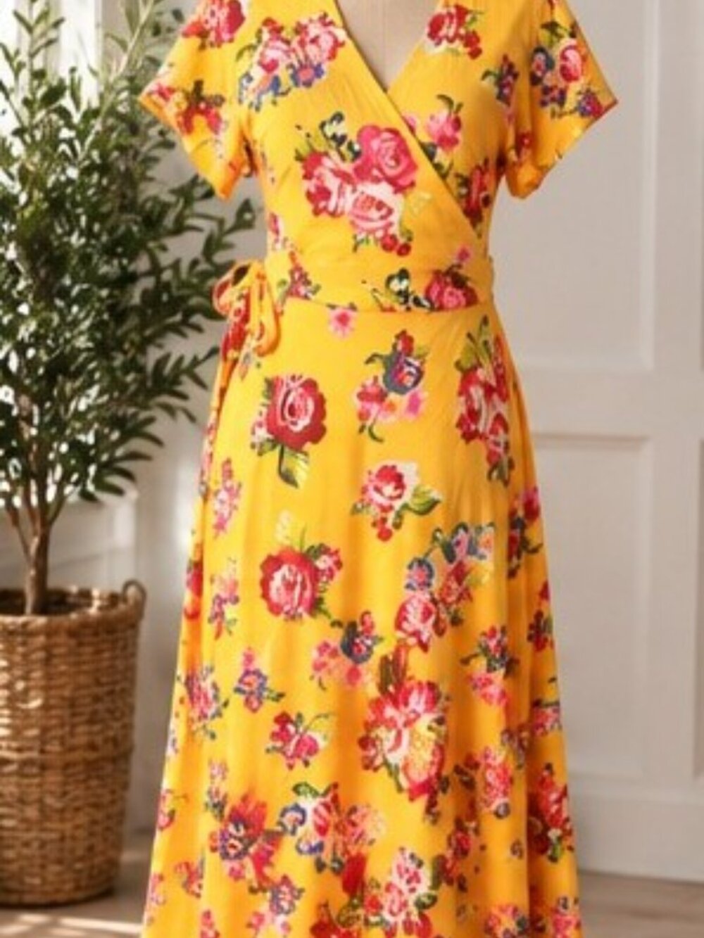 Matilda Jane Alana Mustard Yellow Floral Wrap Maxi Dress S Cottagecore Boho